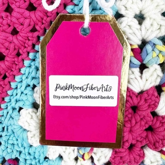 Handmade Crochet Granny Square Pink Blue Poncho - Picture 7 of 8